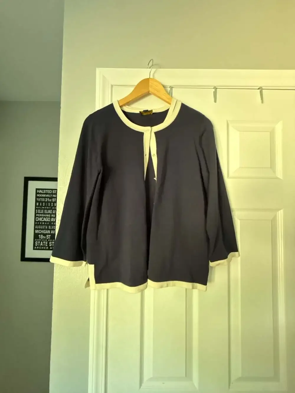 Pendleton Navy Blue and Cream Twin Set Cardigan with Matching Tank Shell